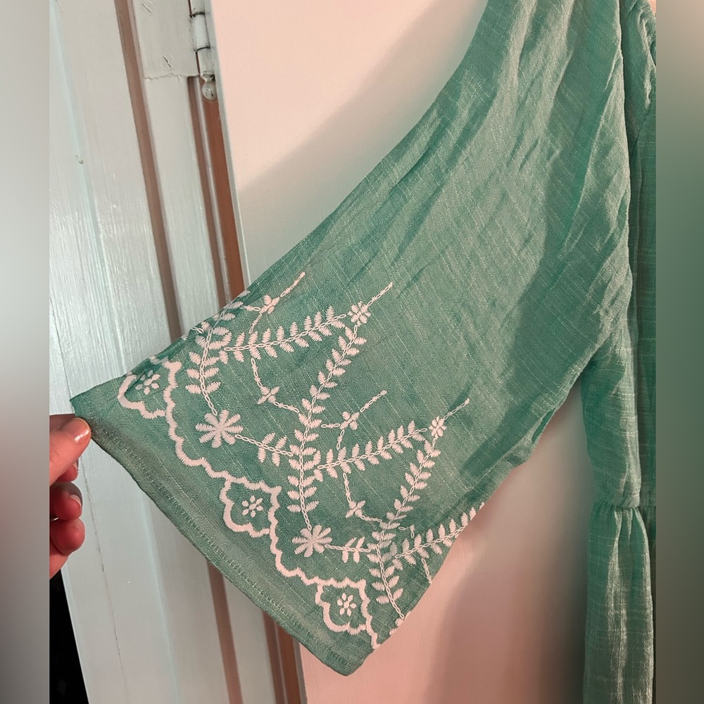 Green Embroidered Sleeve Dress - Picture 3 of 6